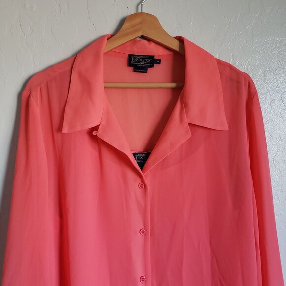 Pendleton Sheer Button Up Shirt w Cami Tank Coral Size Women's 18 Long Sleeves - Picture 3 of 11